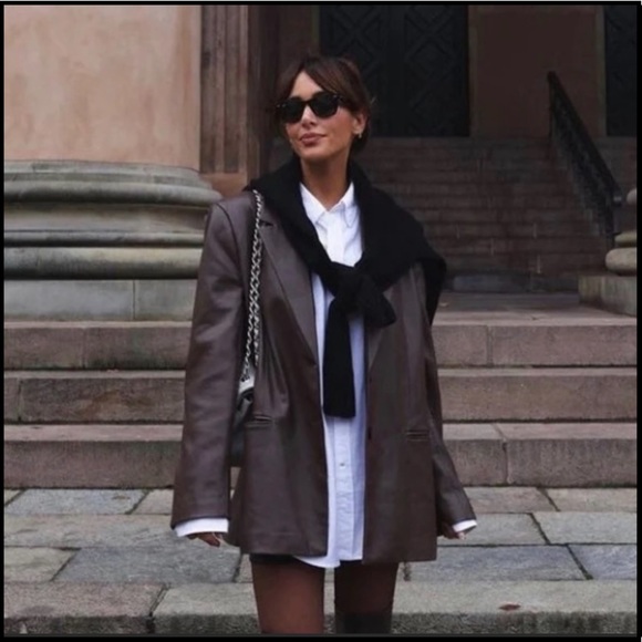 FAUX LEATHER MENSWEAR STYLE BLAZER - Picture 2 of 14